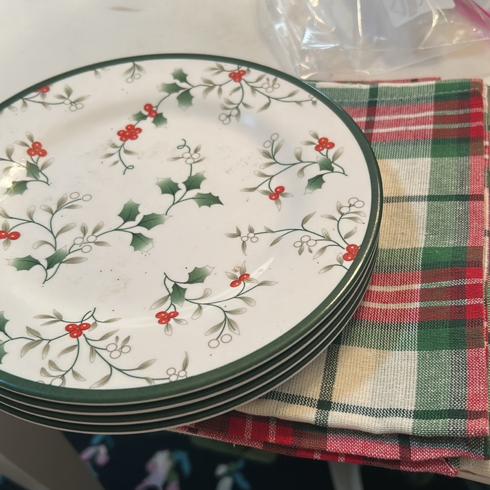 Four 9 inch Winterberry plates melamine
